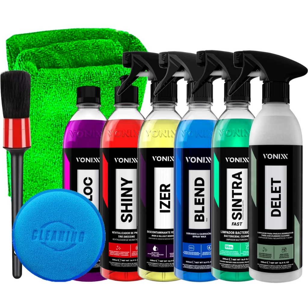 Kit Lavagem completa Vonixx Sintra 500ml Blend 500ml Izer 500ml Delet 500ml Shiny 500ml V-floc 500ml + Acessorios