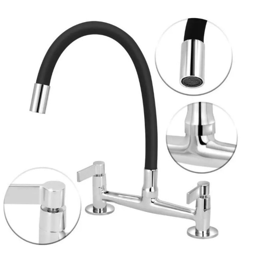 TORNEIRA MISTURADOR GOURMET PRETO FLEXIVEL COZINHA PIA MESA