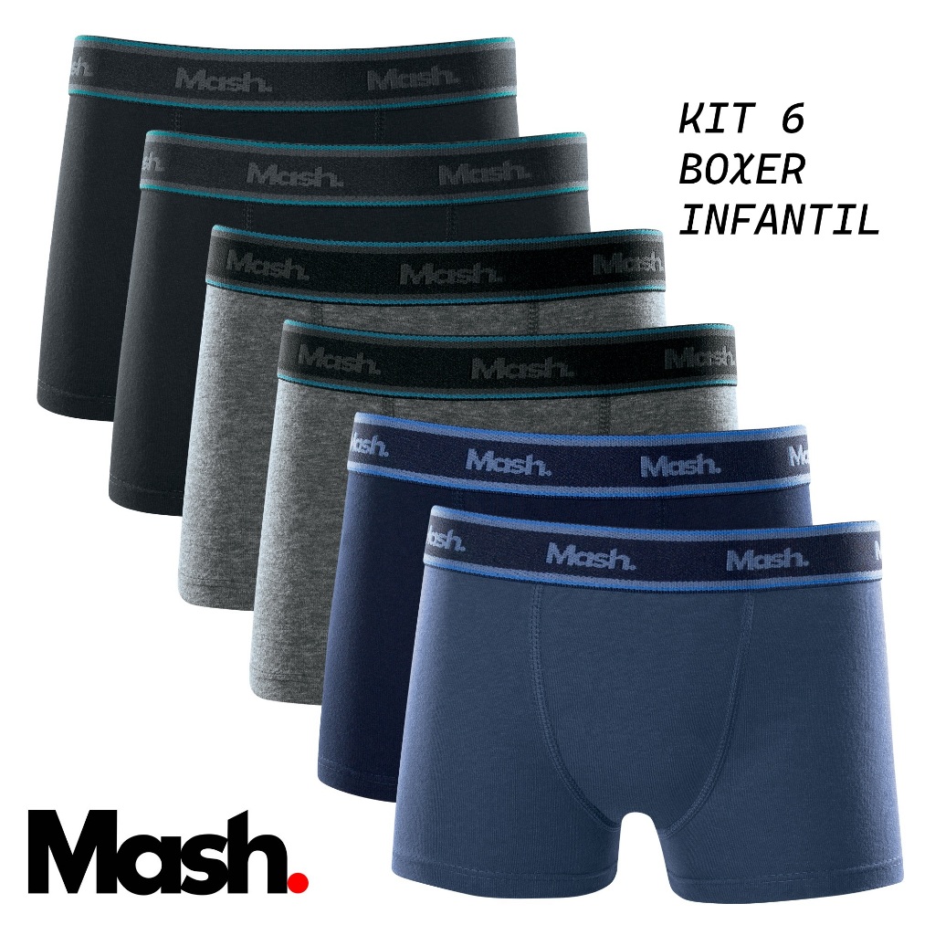 Kit 6 Cuecas Boxer Juvenil Infantil Mash Box Algodão em Oferta na Shopee