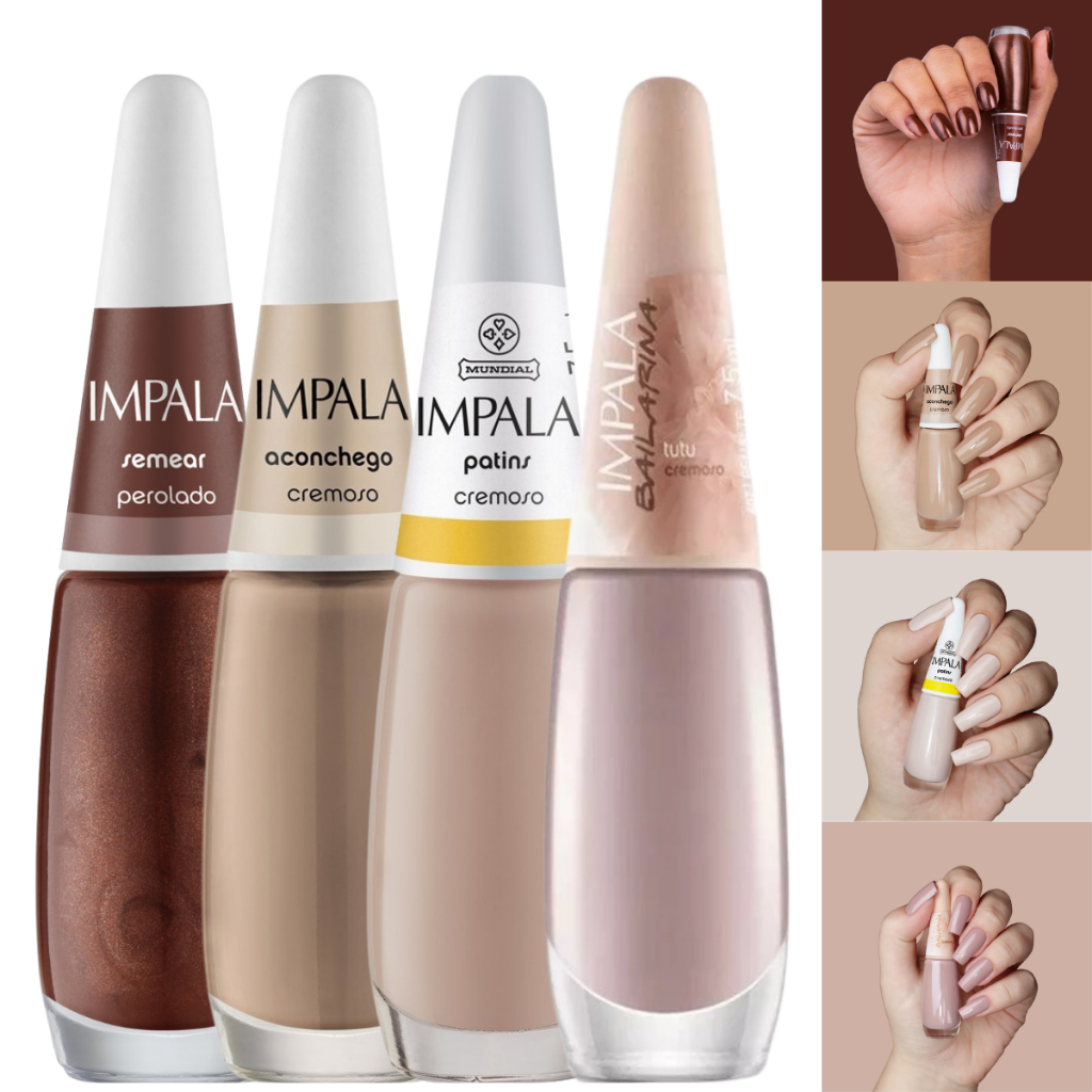 Kit 4 Esmaltes Impala Tons de Marrom e Nude Coleção Inverno Unhas Manicure