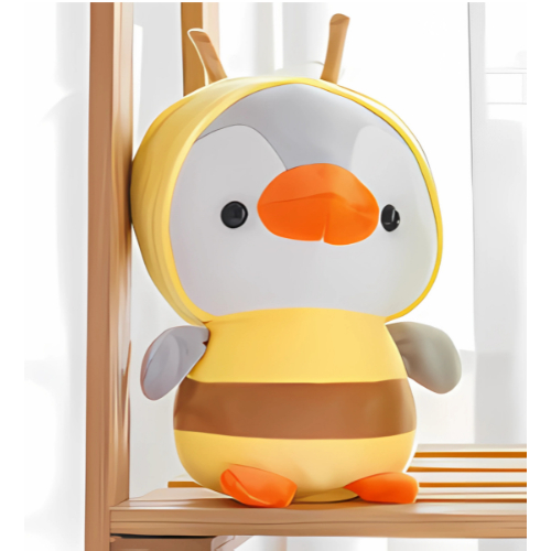 Pelucia Pinguim de Pijama Abelha Amarelo Super Fofo