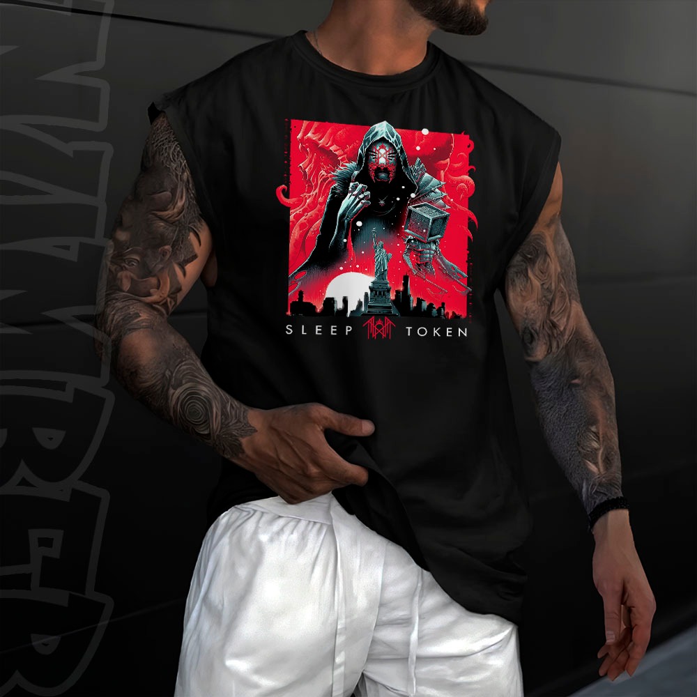 Camiseta regata machao oversized masculina banda de rock sleep token em algodao unissex Longline