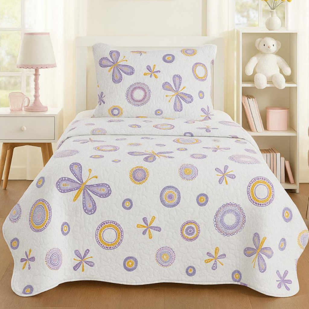 Kit Colcha Boutis Solteiro Cobre Leito e Fronha Estampado Cama Infantil