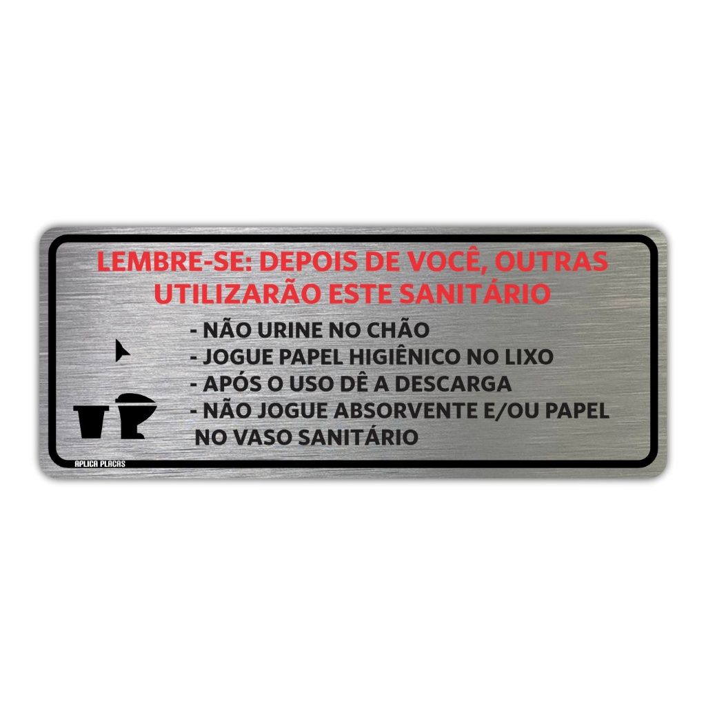 Placa indicação - Regras Utilização Banheiro Unissex - 8x20cm