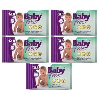 Kit 5 unidades Toalha Umedecida Baby Free Lenço Umedecido Qualybless 50 unidades