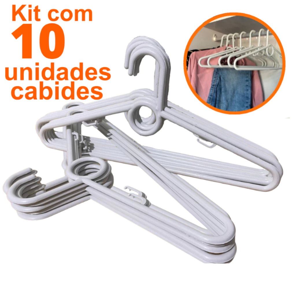 Kit 10 unidades de Cabides Adulto Branco Reforçado em Oferta na Shopee