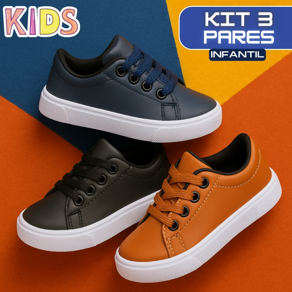Tênis Infantil Masculino Kit 3 Pares Menino Confortável do 26 ao 34 Envio Rápido em Oferta na Shopee