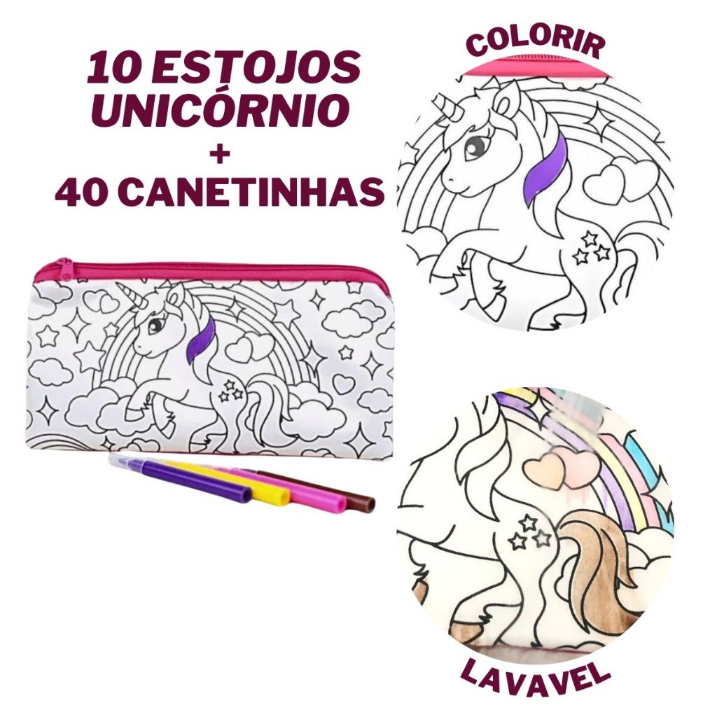 Bolsas Estojos de Pintar Lavável Unicórnio Lembrancinha Festa Atacado Meninas Tema Unicórnio