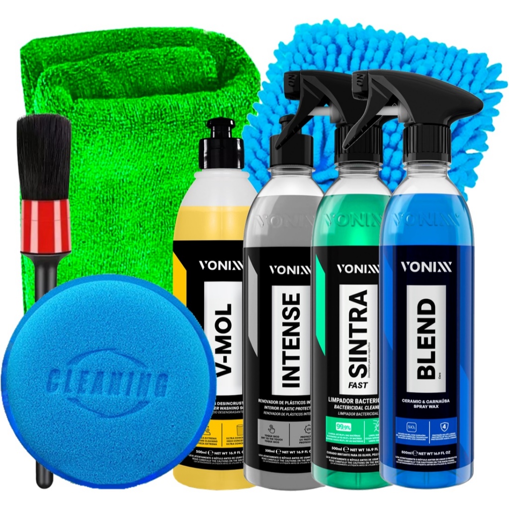 Kit Vonixx Limpeza Automotiva Intense Cera Spray Blend V-Mol Sintra Fast Toalha Microfibra Luva Pincel Aplicador Karbox