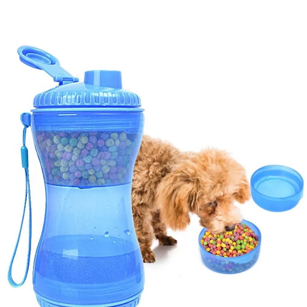 Garrafa Bebedouro Pet Porta Ração 2 em 1 Água Comedouro Portátil Passeio Viagem Cachorro Gato