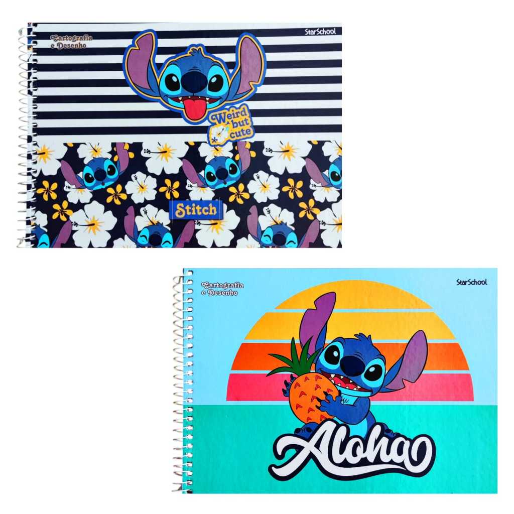 Caderno de Desenho e Cartografia Lilo e Stitch Capa Dura 80 Folhas Jandaia