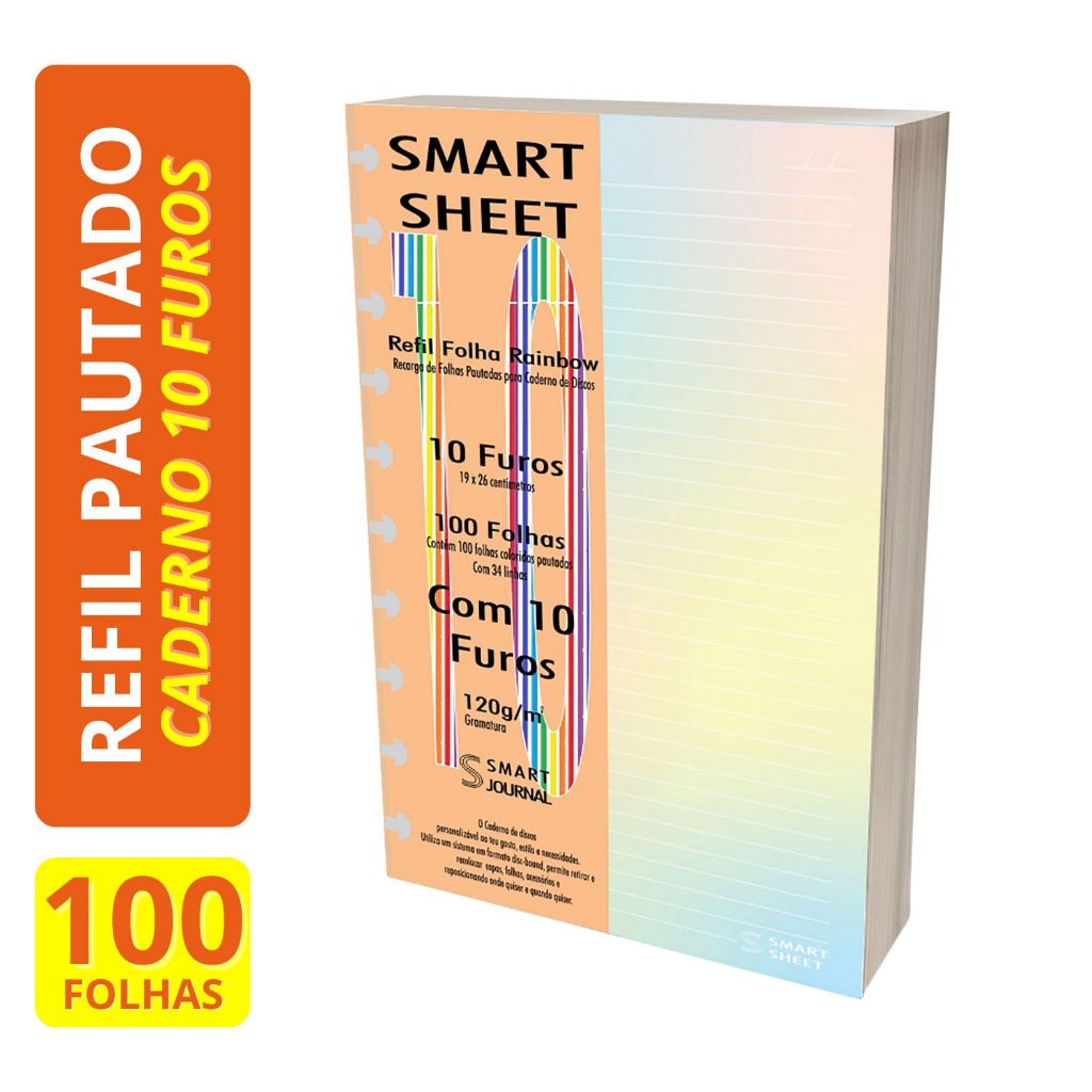 Refil Caderno de Discos 120g 100 Folhas Colorido 10 Furos B5 Smart Sheet em Oferta na Shopee