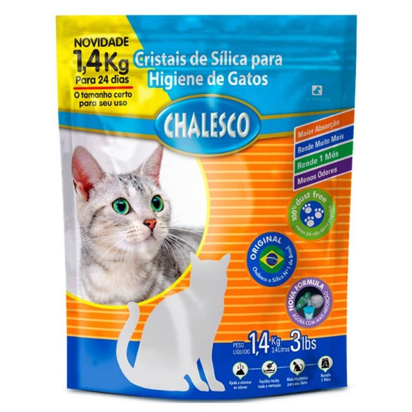 Areia Sanitária Gato Cristais Sílica Grossa 1,4kg Chalesco
