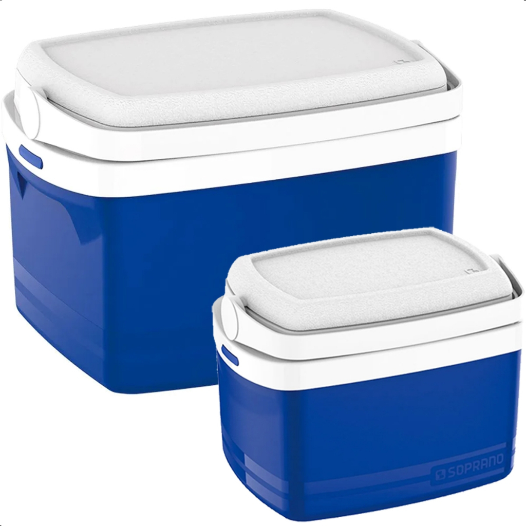 KIT 2 COOLER CAIXA TERMICA 12 E 5 LITROS AZUL TROPICAL COM PORTA LATINHAS SOPRANO