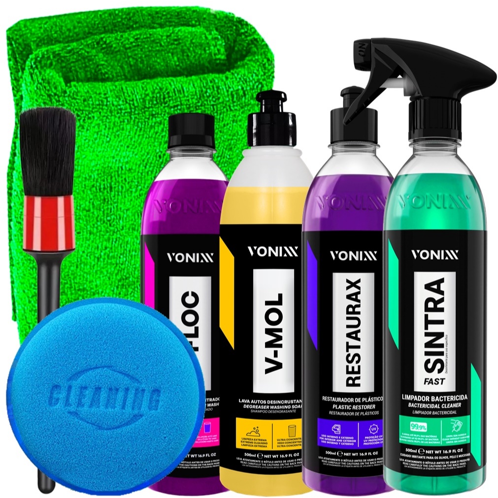 Kit Vonixx Limpeza Automotiva Shampoo V-Floc V-Mol Revitalizador Restaurax Limpador Sintra Fast Acessórios Karbox