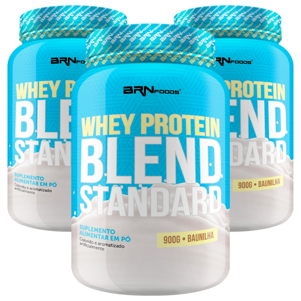 Kit 3x Whey Protein Blend Standard 900g - Aumento de massa muscular - BRN Foods - Health