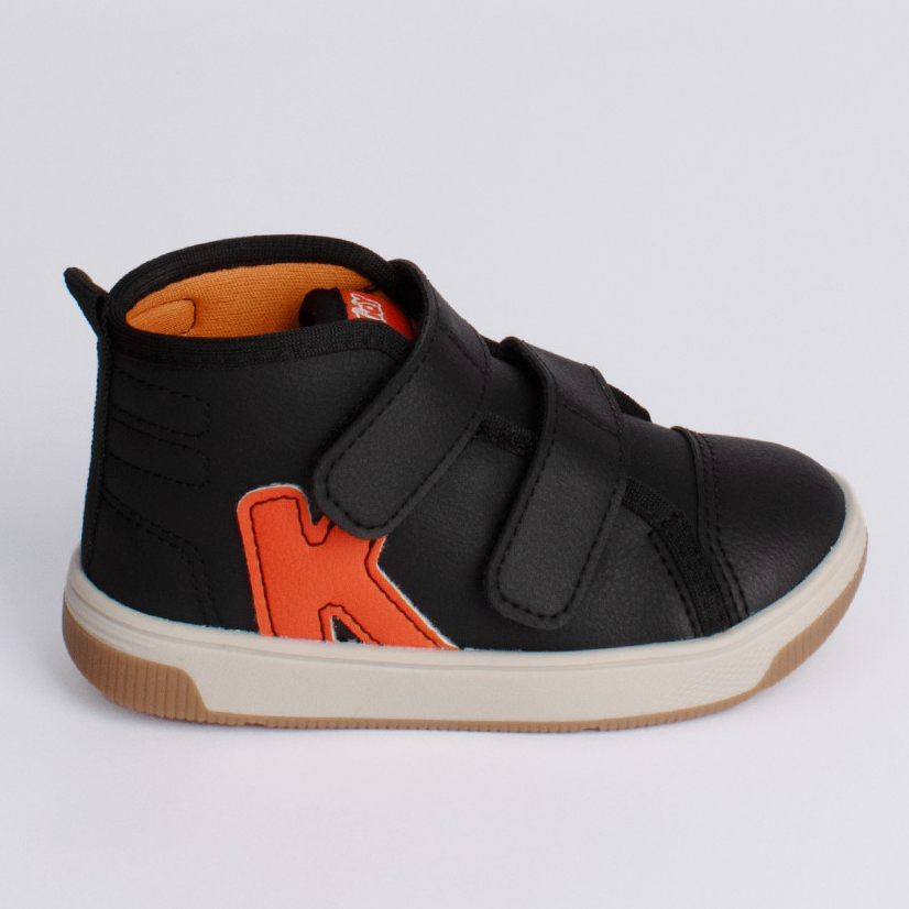 Tênis Infantil Milão Kidy Menino Fecho Duplo Preto Laranja Estiloso Moderno Casual Slim Confortável - Baby & Kids Fashion