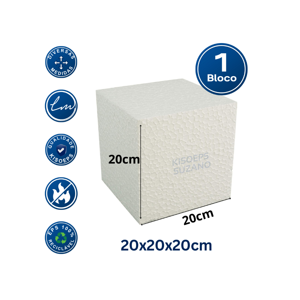 Bloco Isopor Cubos EPS selecione densidade c/20x20x20cm poliestireno expandido isoeps em Oferta na Shopee