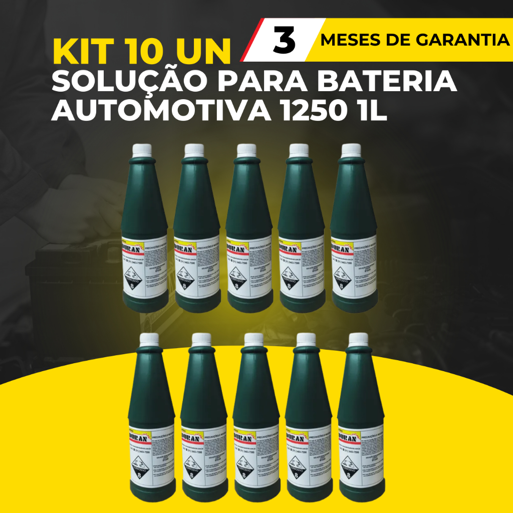 Kit 10 Garrafas de Solução para Bateria Automotiva - Densidade 1250
