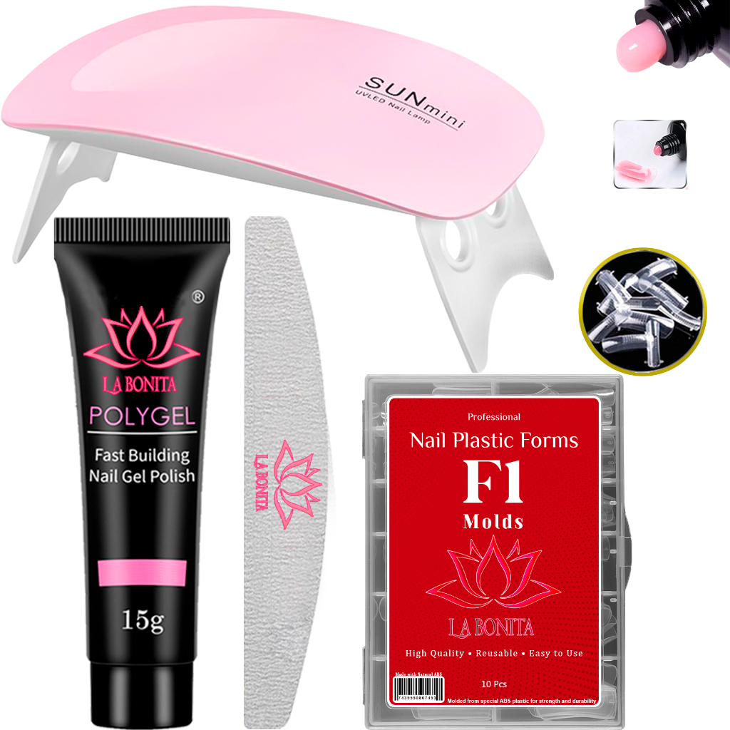 Kit Alongamento Poligel Polygel + Lixa + Molde F1 + Mini Cabine Poly Gel