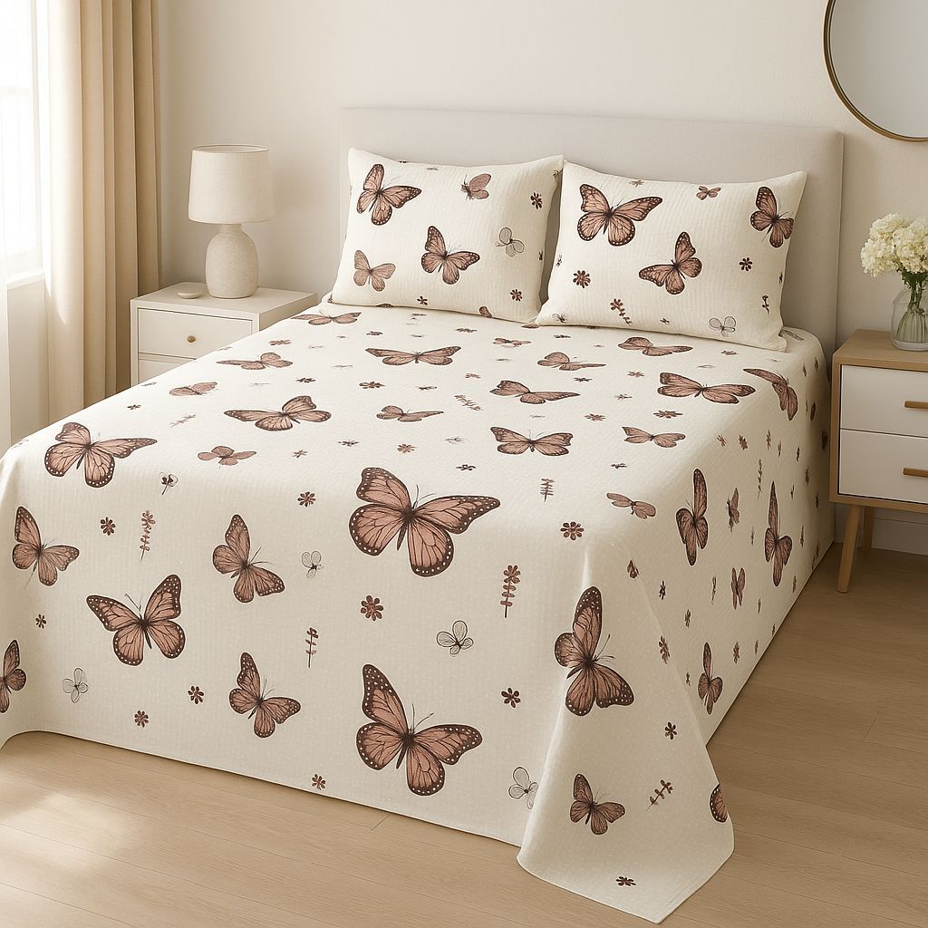 Cobre Leito Casal Padrão Bela Piquet 03 Peças Estampado