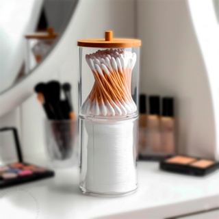 Porta Cotonetes Duplo Acrílico Tampa Bambu Multifuncional Organizador Algodão Resistente Condimentos em Oferta na Shopee