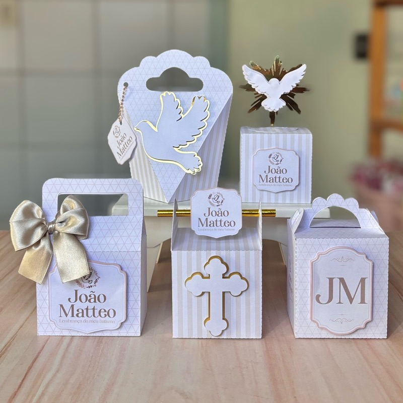 Kit de Personalizados – Batizado Bege | Lembrancinhas prontas para Festas e Aniversários