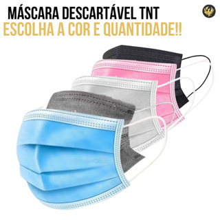 Kit com até 300 Máscara Descartável Tnt C/ Clipe Nasal Tripla Camada Branca, Rosa, Preta, Azul, Verde em Oferta na Shopee