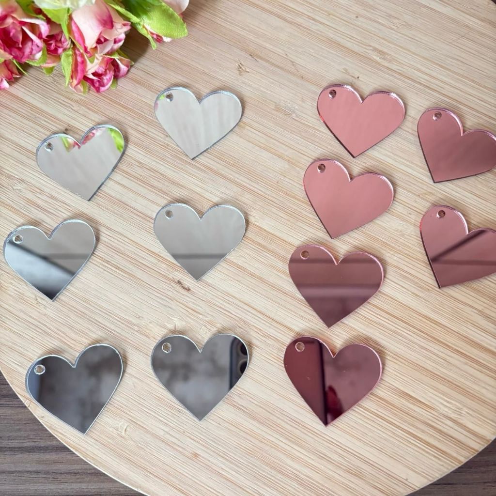 Aplique espelhado coração com furo para chaveiro 4x3,5cm com 20 ou mais lembrancinha dia das mães personalizados de luxo
