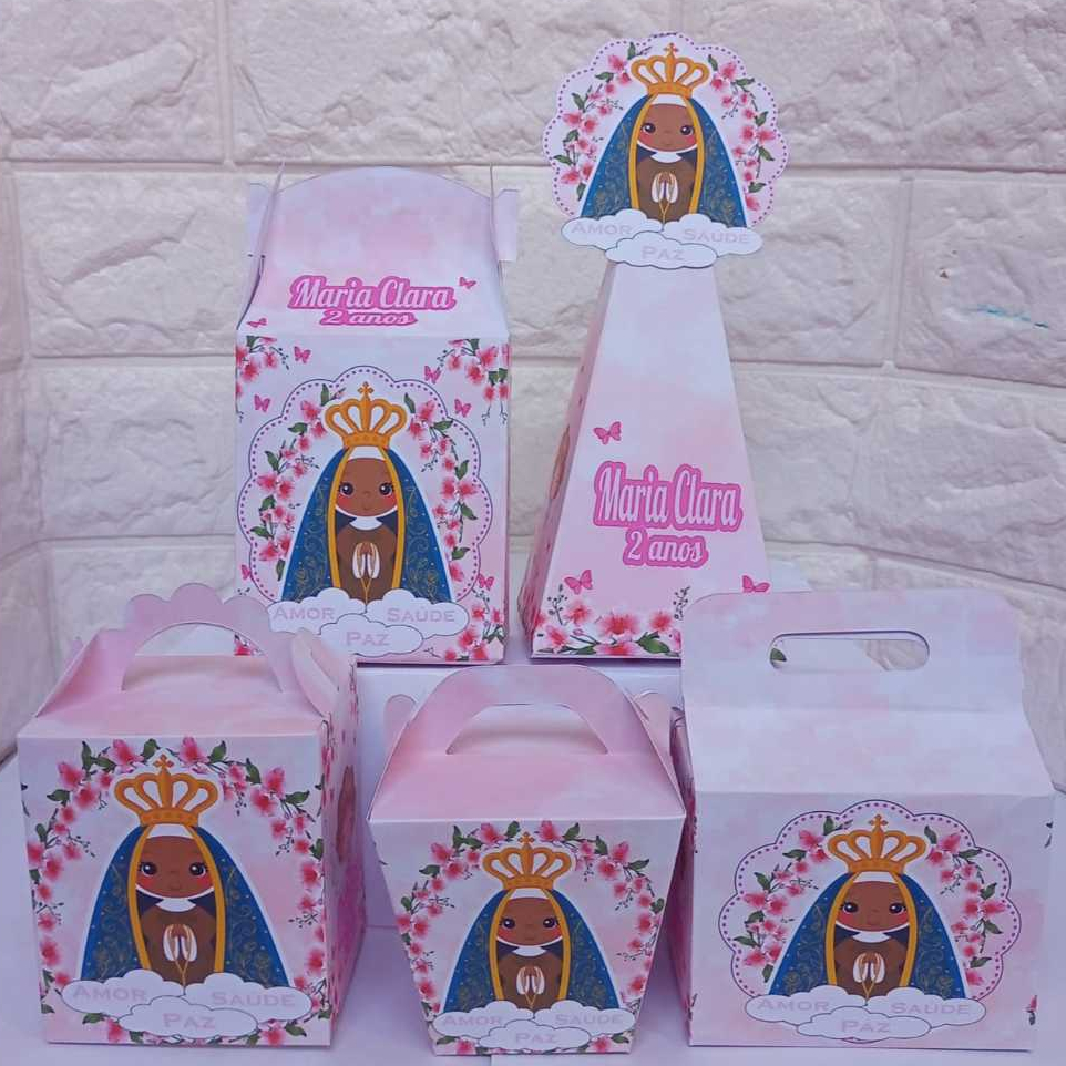 Kit festa da Nossa Senhora Aparecida Batizado PEGUE E MONTE Caixinhas Personalizadas lembrancinhas para Festas