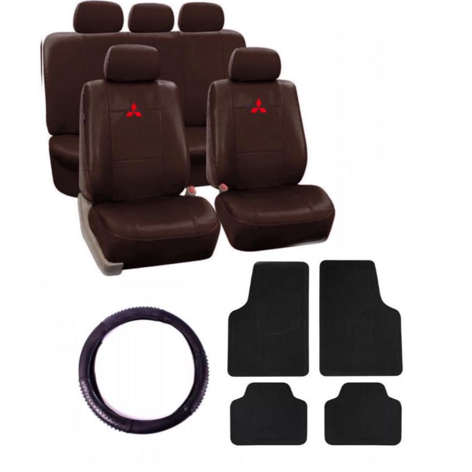 kit Capa banco carro couro marrom impermeável 100% tapete c/volante Mitsubishi L200 triton