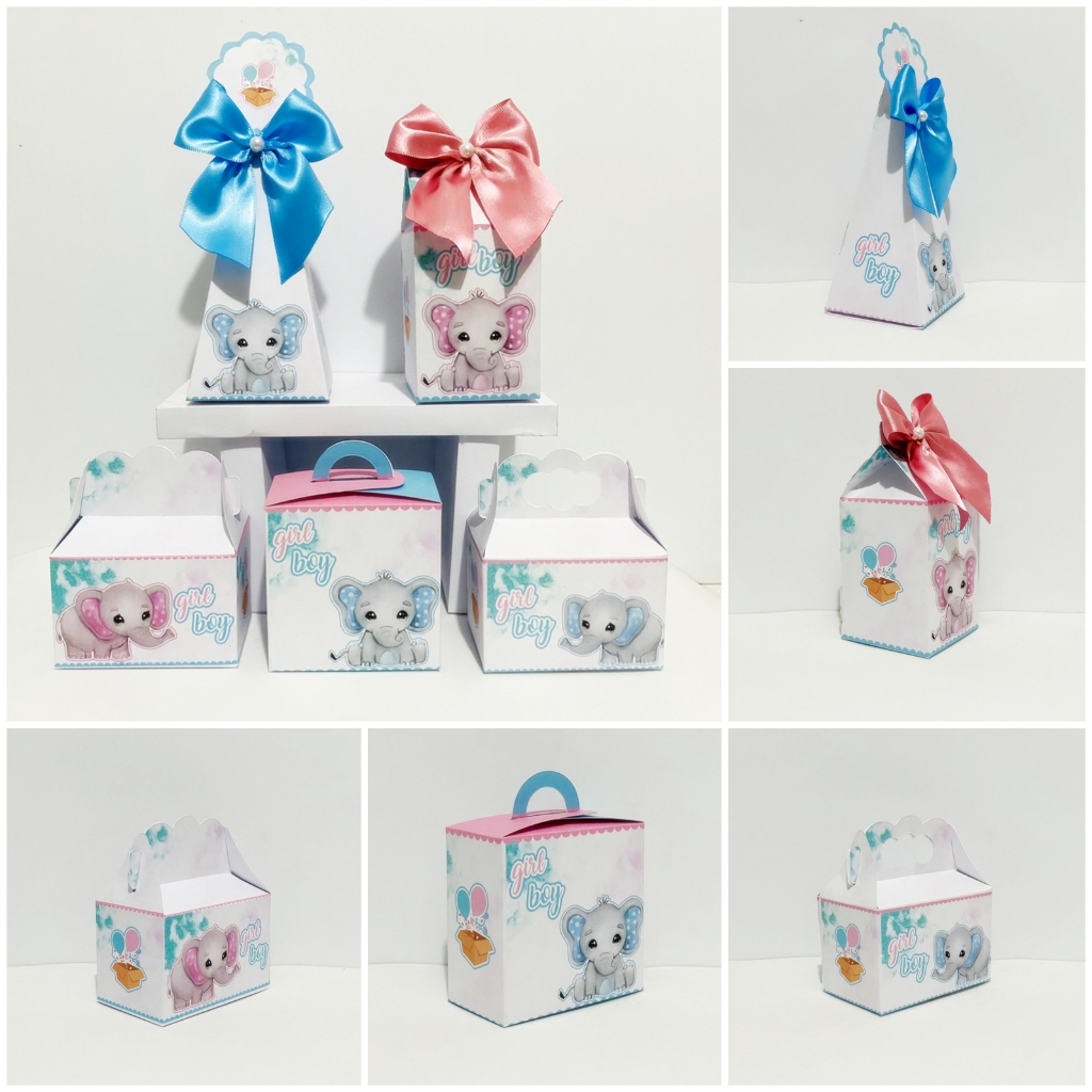 Kit Festa Chá Revelação Elefantinhos – caixinhas personalizadas – lembrancinhas festa infantil boy girl