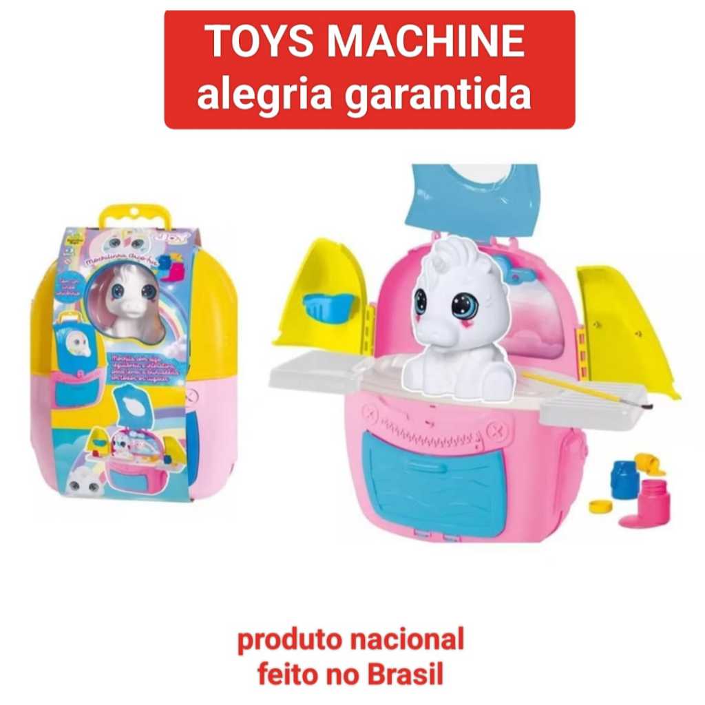 Brinquedo Unicórnio com Mochila Joy + Kit Guache e Pincel – Infantil Criativo e Educativo