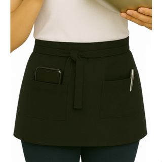 Avental Cintura Brim Algodão com 2 Bolsos Liso Curto Uniforme Chef Cozinha Restaurante Evento Truck em Oferta na Shopee