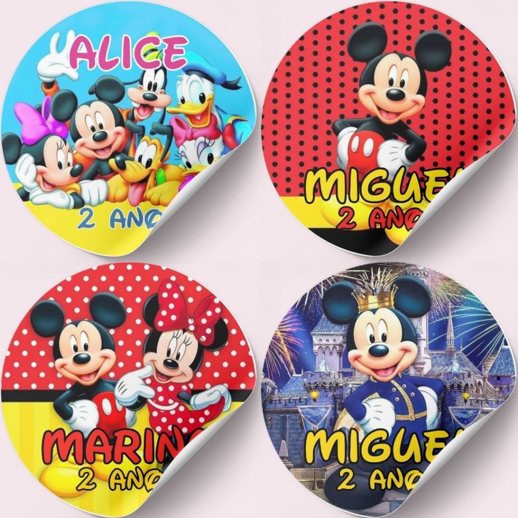 50 Adesivos Personalizados Mickey Redondo para Lembrancinhas Festa Infantil | 4x4 cm ou 5x5 cm