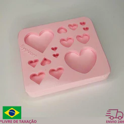 Molde de Silicone Coração 14 Pingentes Mini - Artesanato Resina Biscuit Vela Diy Brinco Chaveiro