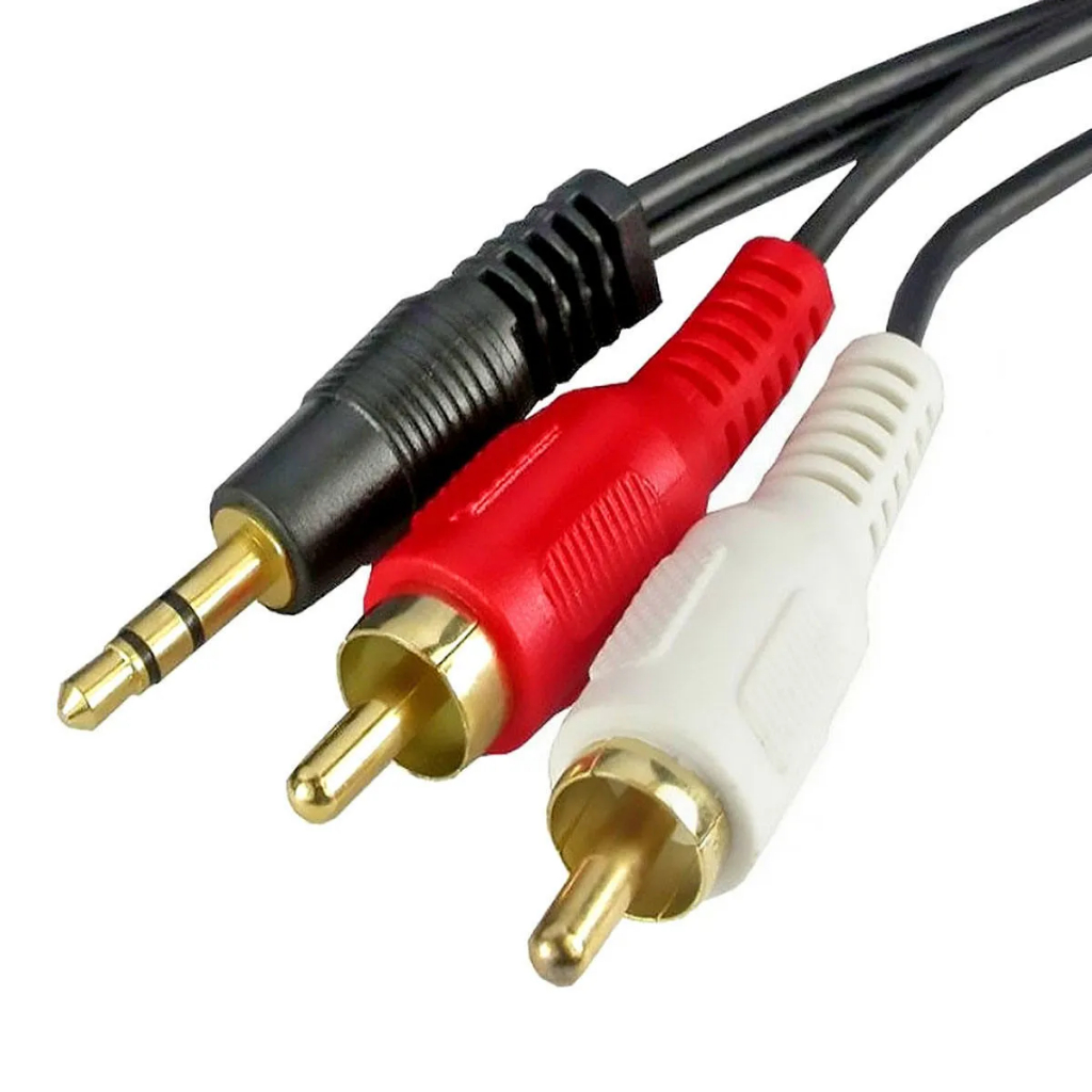 Cabo de Áudio P2 x 2 RCA Macho Auxiliar 1.5m c/ Ponta Gold - GRASEP Som Estéreo Audio Phone PC TV Caixa de som Rádio