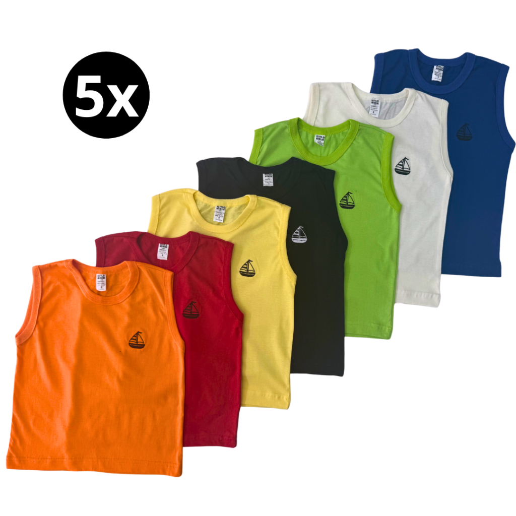 Kit 5 Camiseta Regata Menino Infantil 1-8 Anos Algodão Camisa em Oferta na Shopee