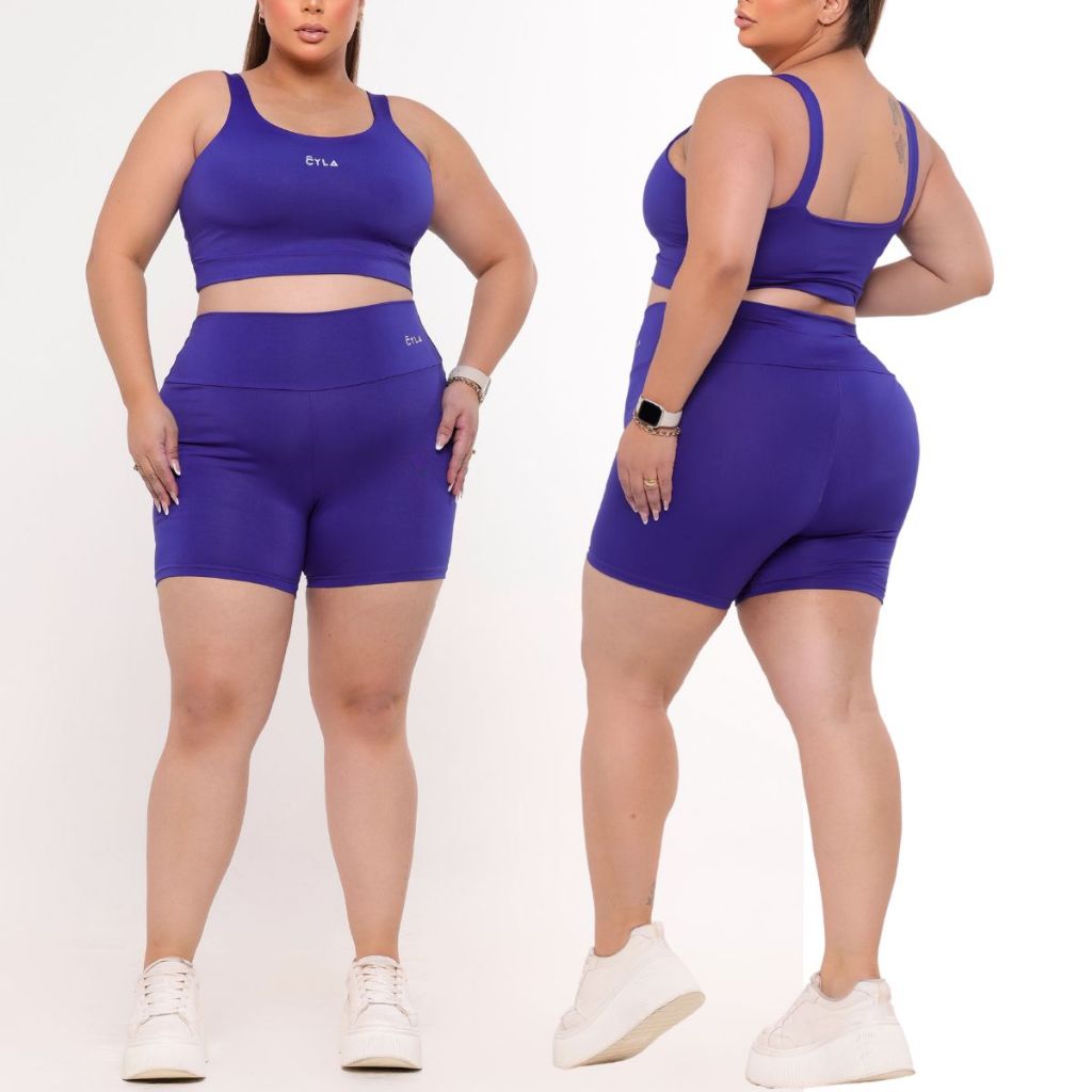 Conjunto Academia Fitness Suplex Plus Size Short e Top Cintura Alta Zero Transparência Bojo Removível  Moda Feminina em Oferta na Shopee