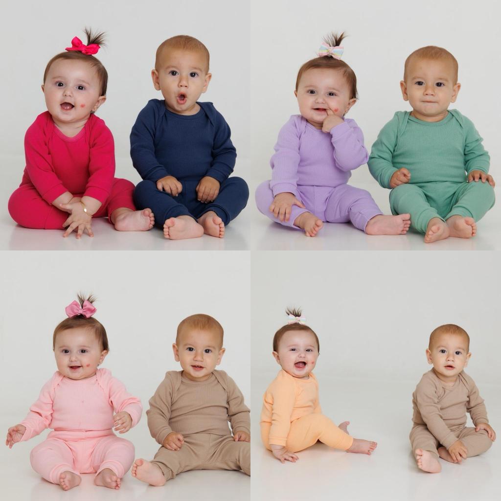 Kit 10 Peças de Body e Calça de Ribana Canelada Bebê do RN ao 3