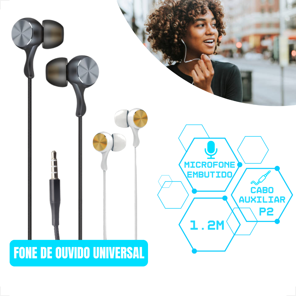 Fone de Ouvido com Fio com Microfone P2 1.2 metros KIMASTER Borrachinha Intra-auricular Celular