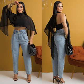 calça jeans mom feminina cintura alta denin vintage em Oferta na Shopee