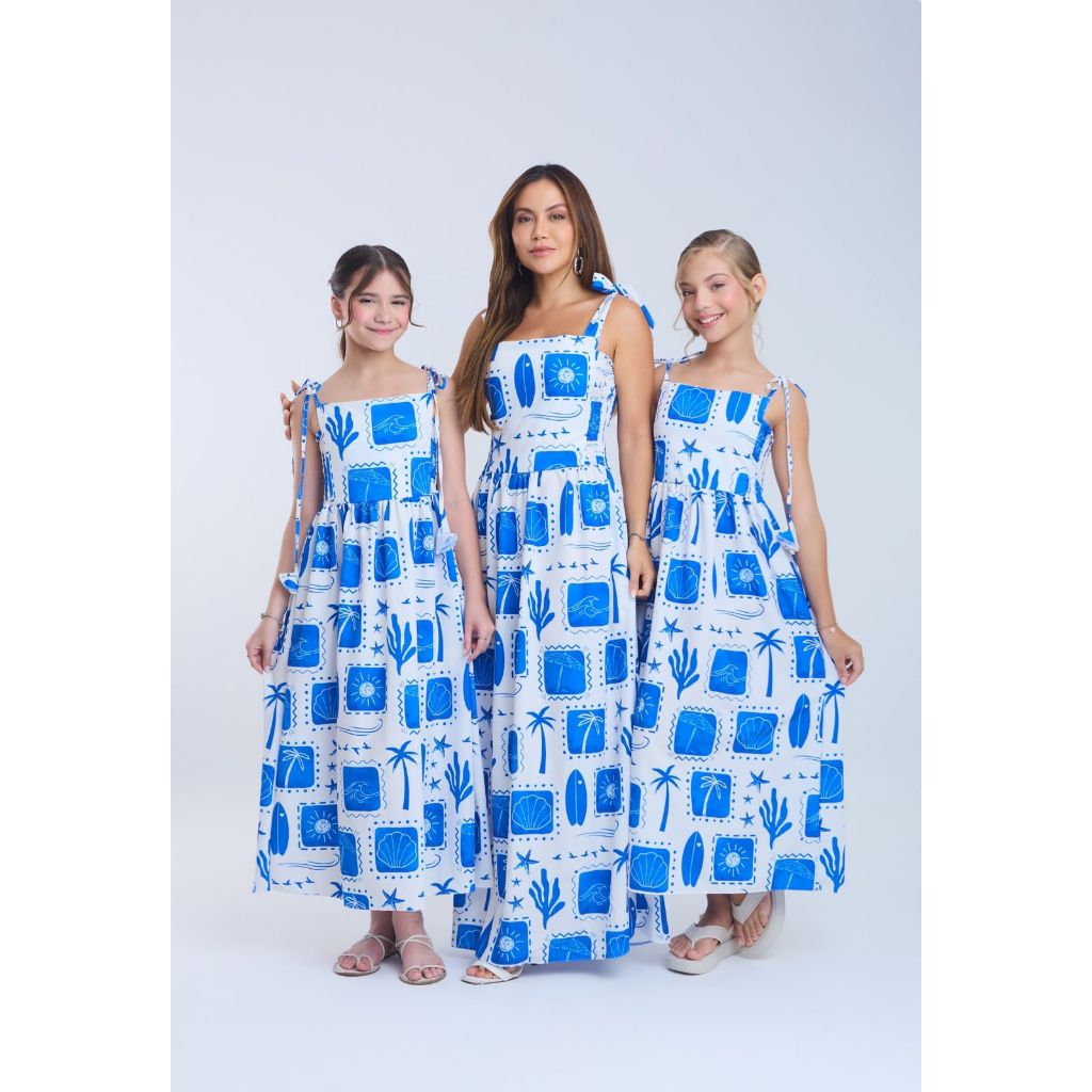 Vestido Mãe e Filha Marinho Branco ( MODELO MÃE )