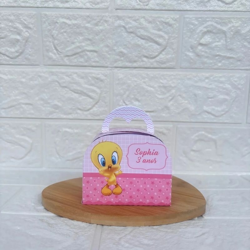 PEGUE E MONTE- Caixinha Maletinha personalizada Baby Looney Toones Menina-Lembrancinhas-Caixinhas para festa-Aniversário