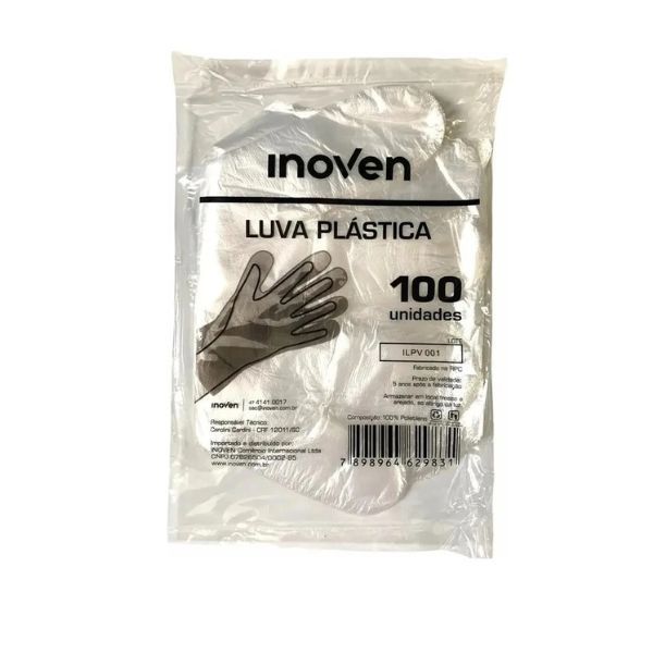 1000 Unid Luva Plastica Não Esteril Transparente Tamanho Unico Kit Com 10 Pacotes Com 100 Unidades