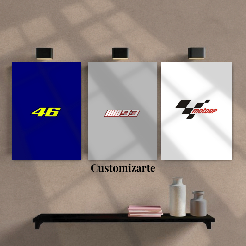 Kit 3 Quadros Decorativos Moto GP Pilotos Valentino R46/ Marc M93/Sala, Quarto, Oficina, Escritorio, MDF 20x28.