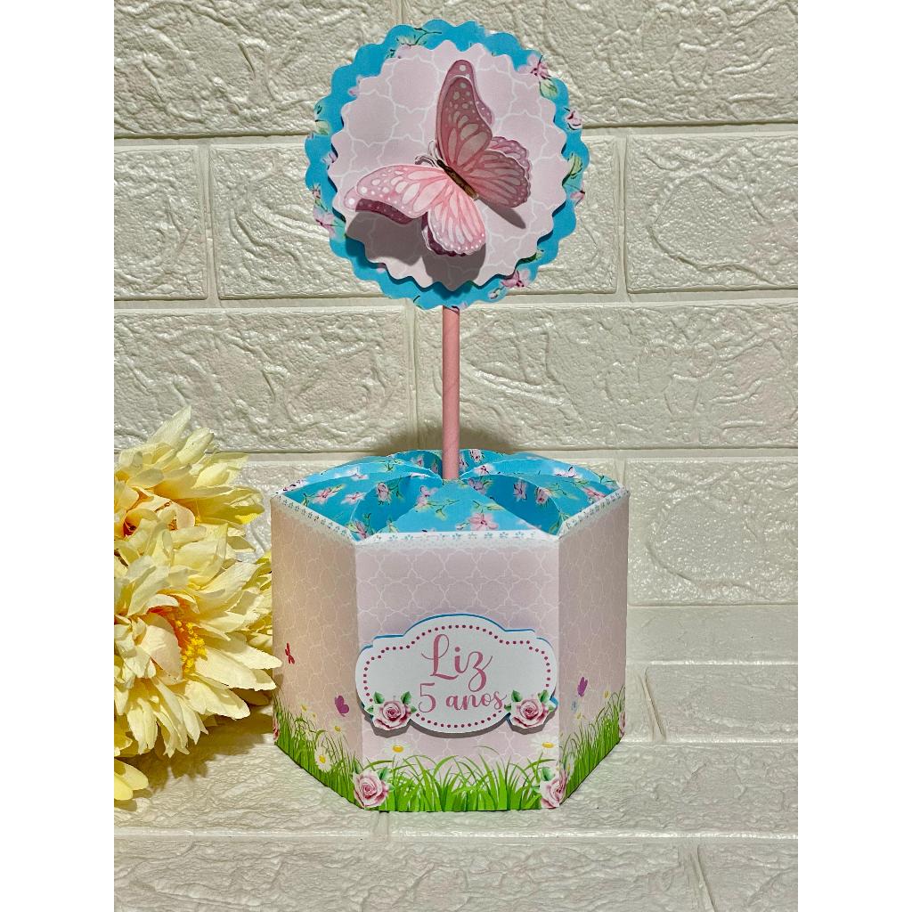 10 Centro de Mesa Grande Personalizado Jardim Encantado das Borboletas 3D - Decoração - Lembrancinha