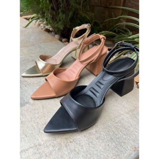 Sandália Feminina Bico Fino Salto Bloco Médio 6,5cm Elegante Confortável Social em Oferta na Shopee