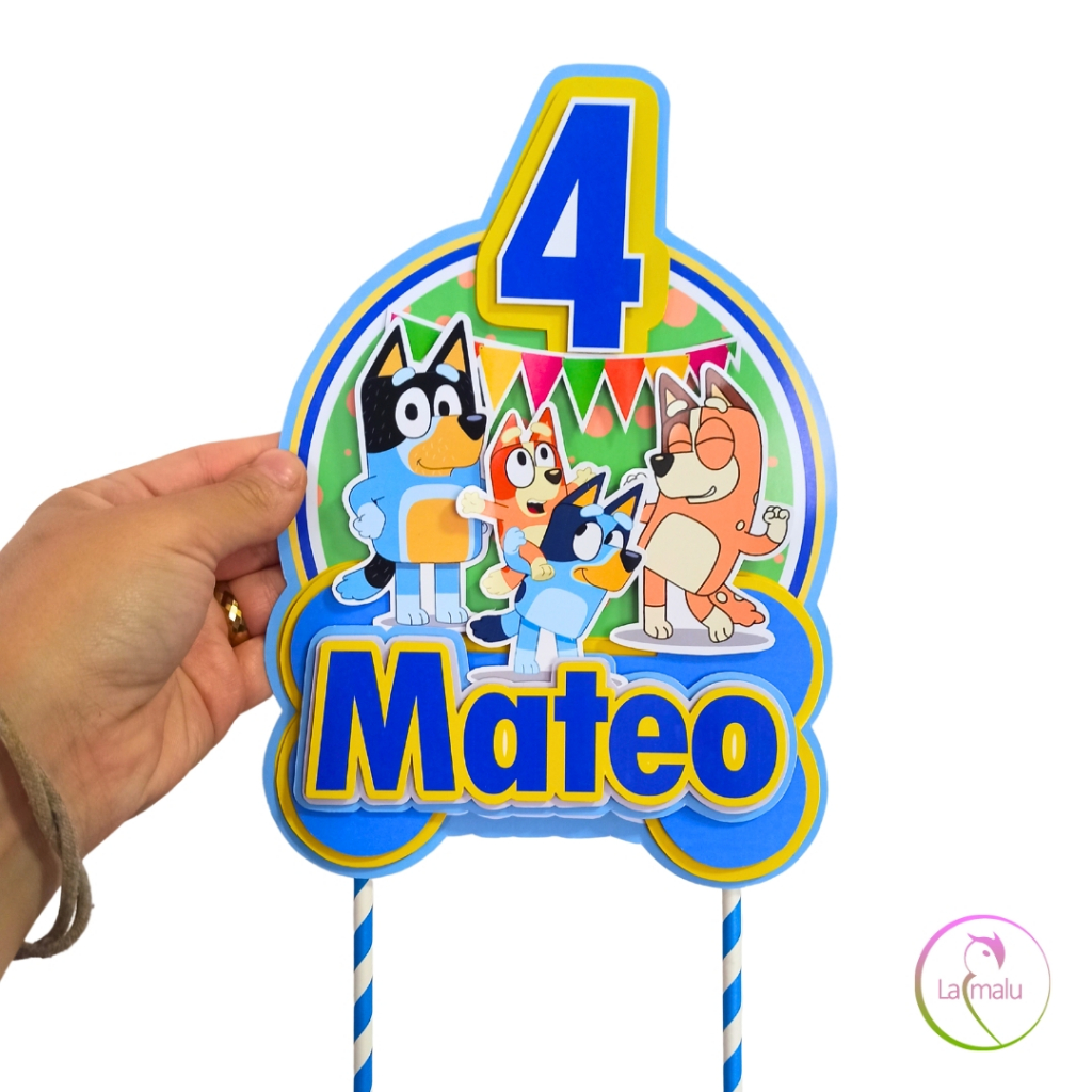Topper/Topo para Bolo Simples Tema BLUEY - Papel Fotográfico Glossy 230g