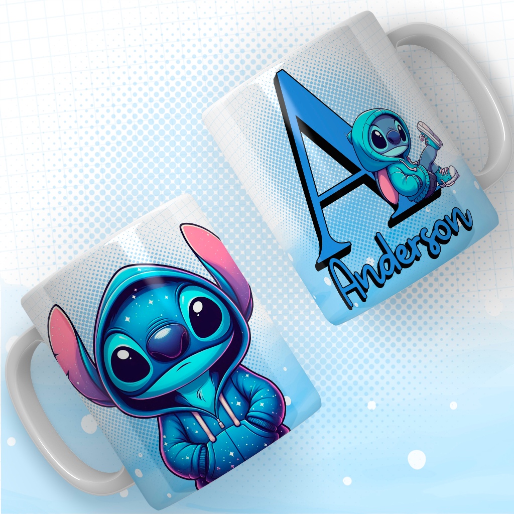 CANECA DE PORCELANA PERSONALIZADA STITCH COM LETRA DO NOME + NOME — imagem 2 de 2
